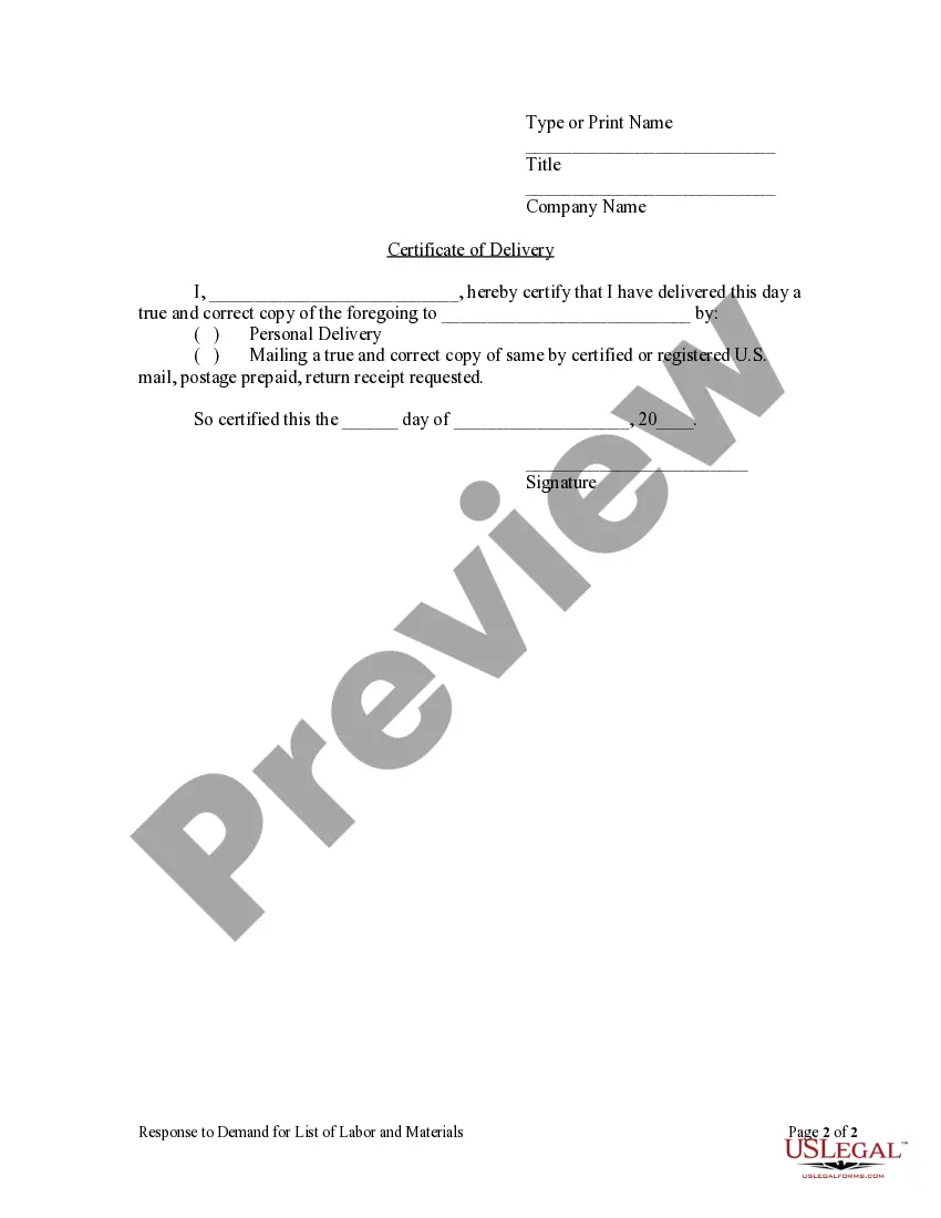 Preview Response to Demand for List of Services by Corporation