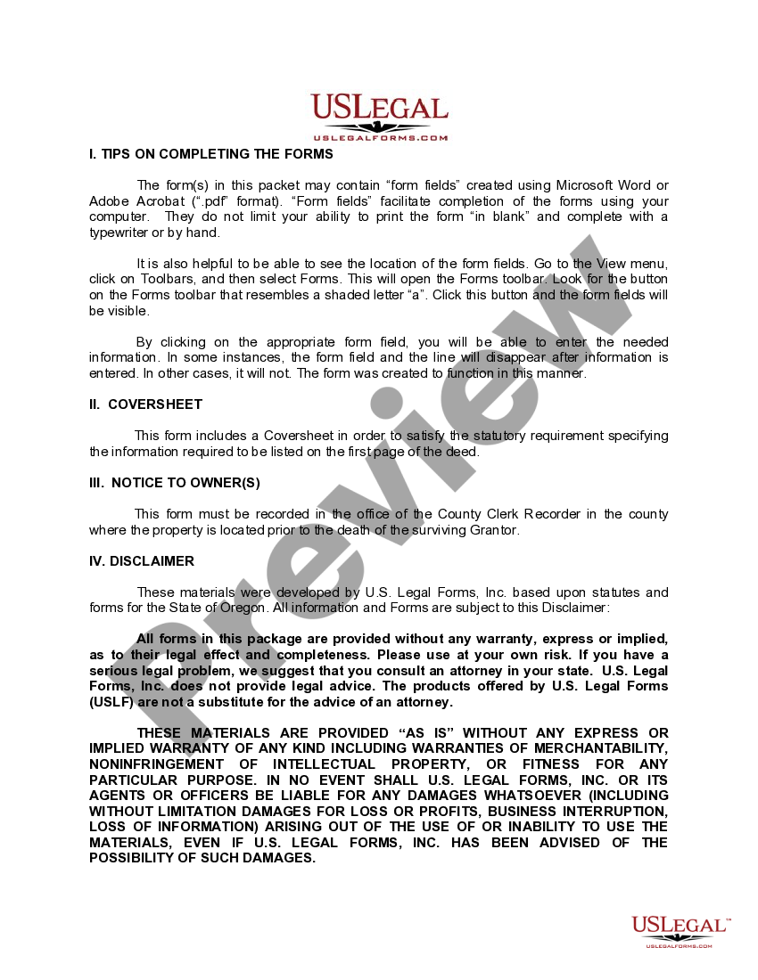 Oregon Transfer on Death Deed from Husband and Wife / Two Individuals