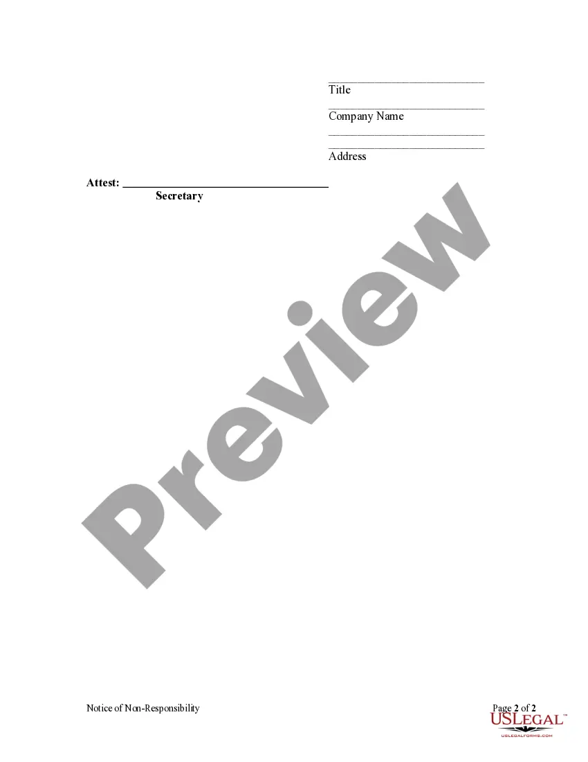 Preview Notice of Nonresponsibility by Corporation
