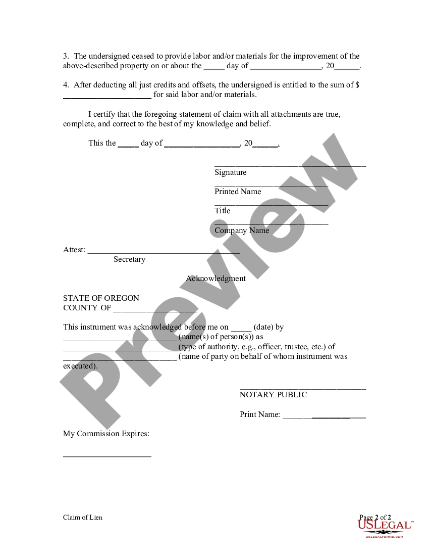 Oregon Possessory Lien Form | US Legal Forms