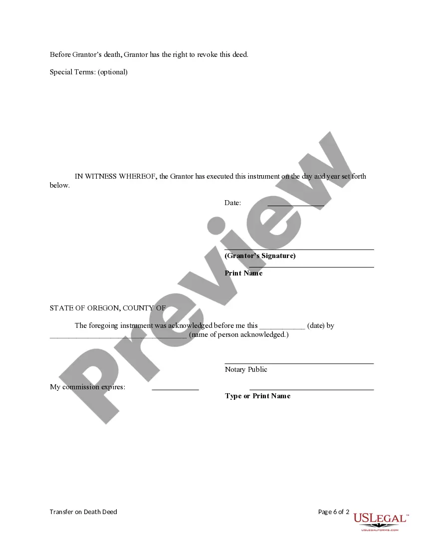 Get Transfer on Death Deed from an individual Owner/Grantor to four individual Beneficiaries. Preview Transfer on Death Deed from an individual Owner/Grantor to four individual Beneficiaries.