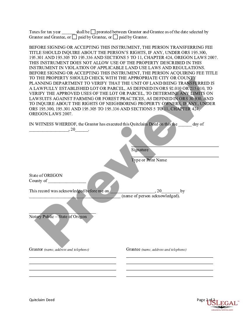 Oregon Quitclaim Deed From Individual To Llc Quit Claim Deed Llc To Individual Us Legal Forms 8460