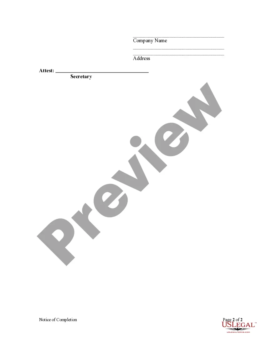 Preview Notice of Completion by Corporation