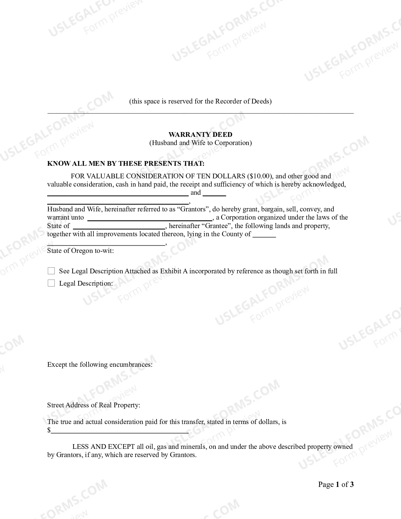 Preview Warranty Deed from Husband and Wife to Corporation