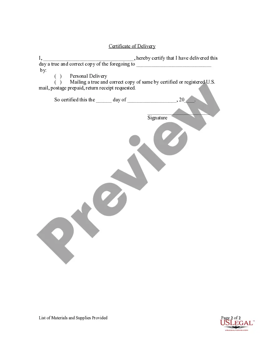 Preview List of Material and Supplies Provided - Individual