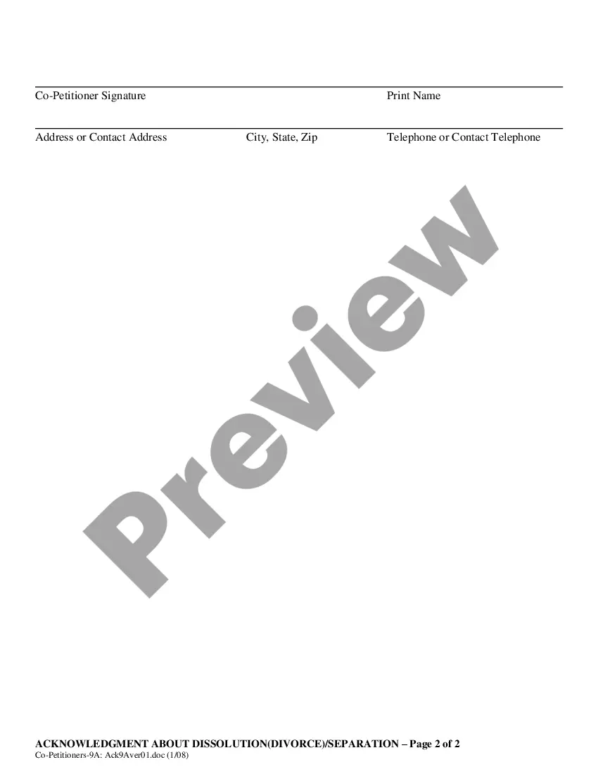 Preview Co-Petitioners' Acknowledgment About Dissolution
