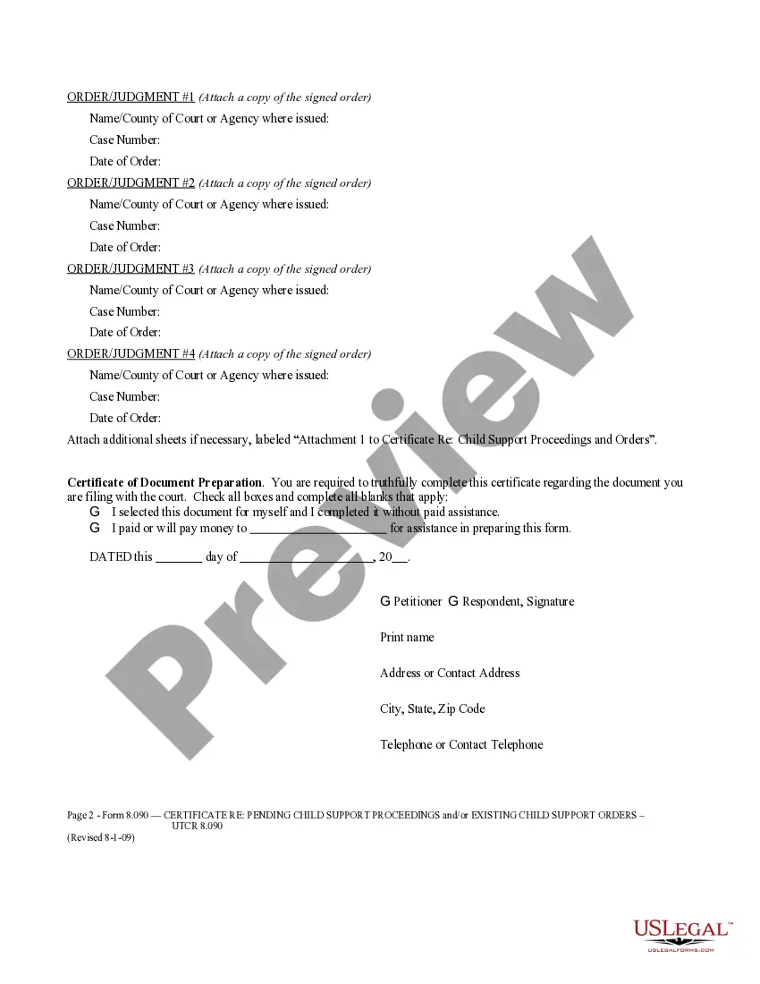 Preview Co-Petitioners' Certificate Regarding Pending Child Support Proceedings and/or Existing Child Support Orders / Judgments