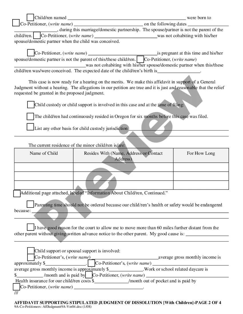 Get Co-Petitioners' Affidavit Supporting Stipulated Judgment of Dissolution Preview Co-Petitioners' Affidavit Supporting Stipulated Judgment of Dissolution