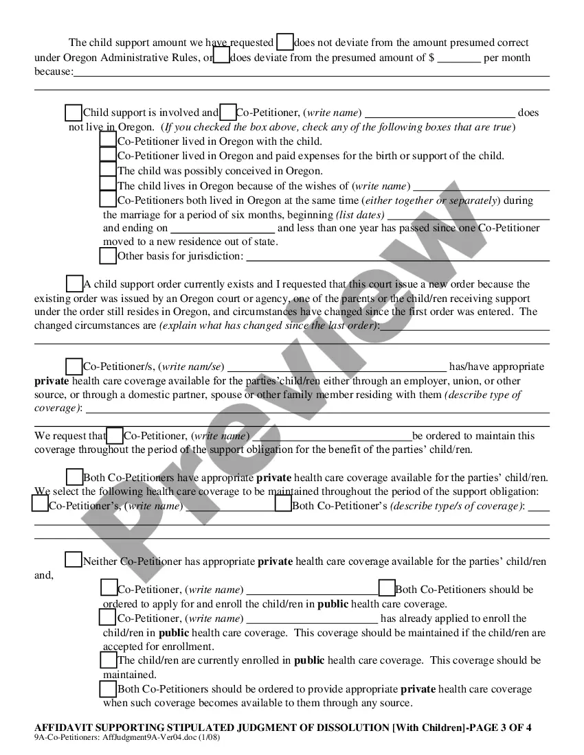 Get Co-Petitioners' Affidavit Supporting Stipulated Judgment of Dissolution Preview Co-Petitioners' Affidavit Supporting Stipulated Judgment of Dissolution