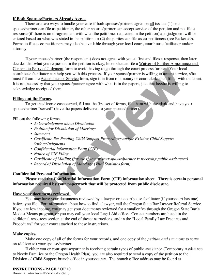 Preview Instructions - Filing for Dissolution (Divorce) Co-Petitioners With Children