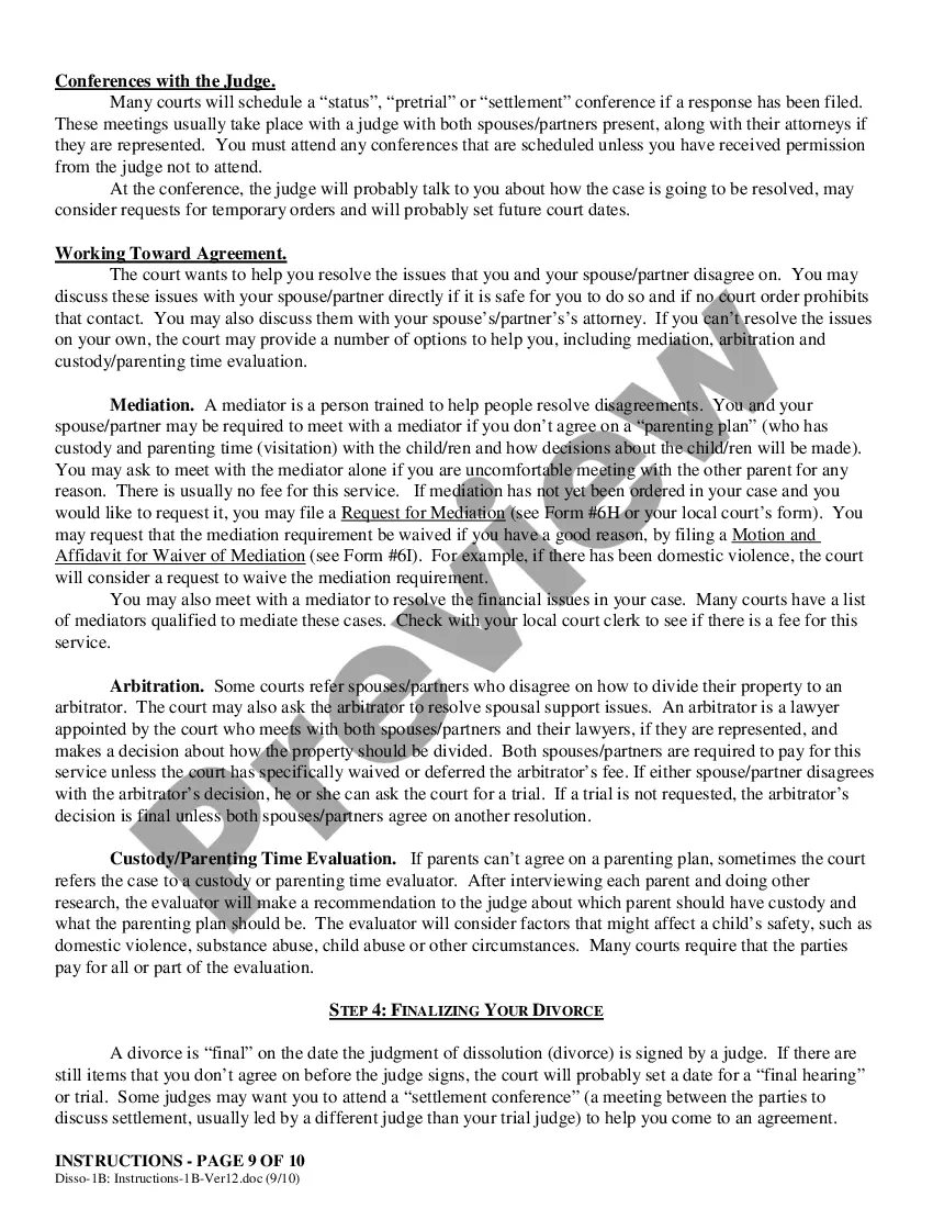 Preview Instructions - Filing for Dissolution (Divorce) Co-Petitioners With Children