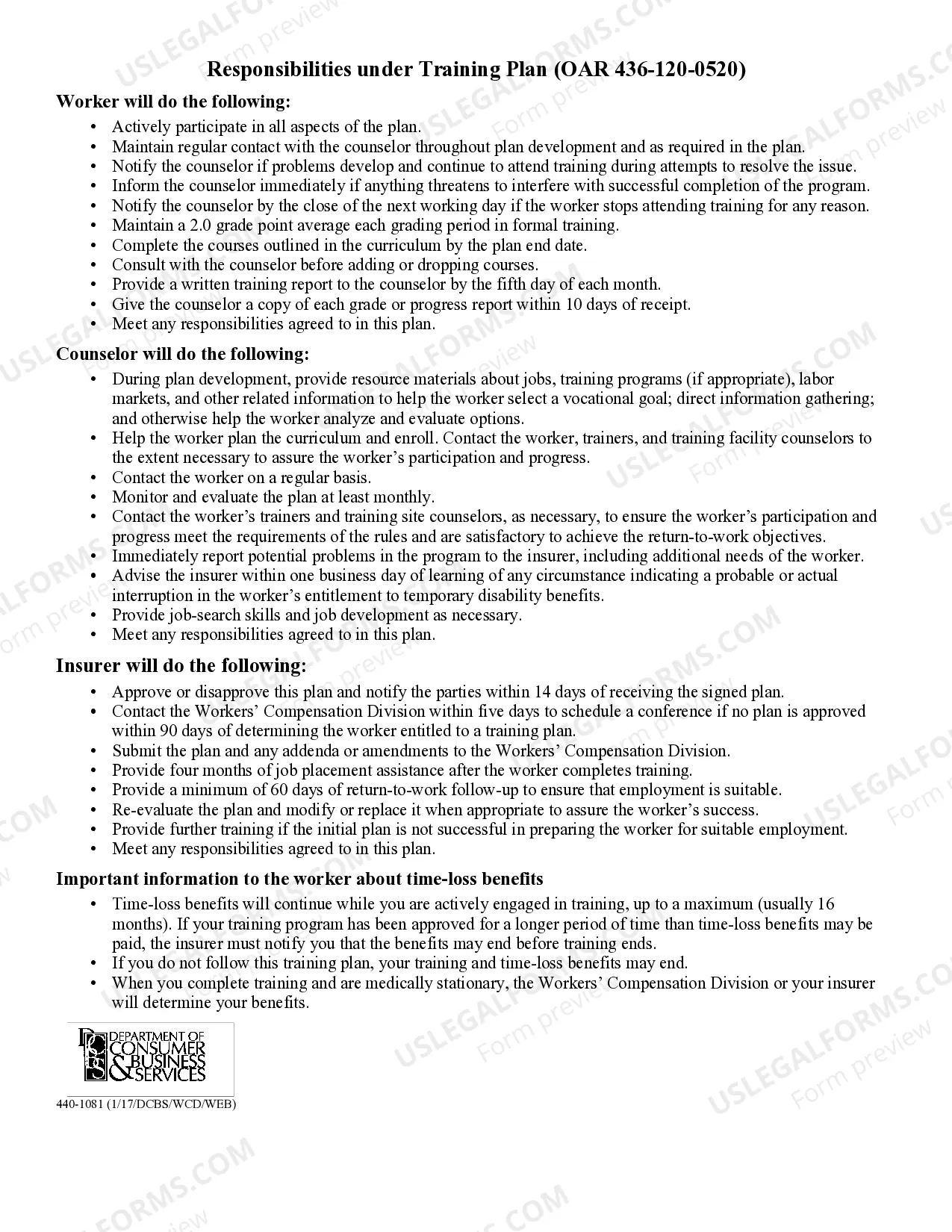 Preview Return-To-Work Plan; Training