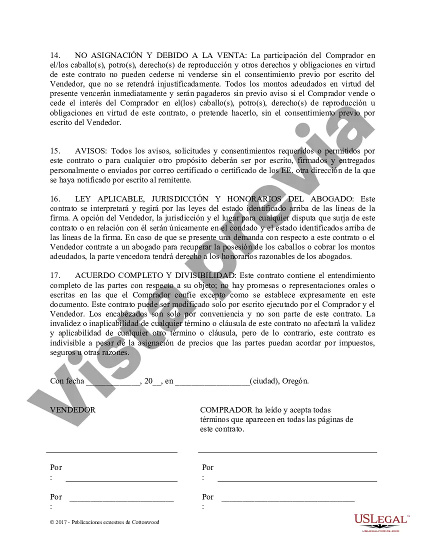 Preview Acuerdo de seguridad y compra a plazos con garantías limitadas - Formularios equinos de caballos