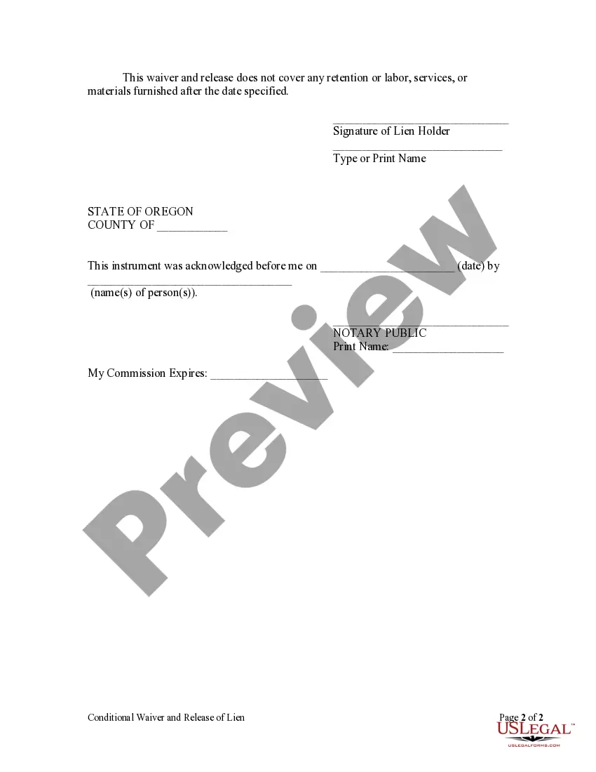 Preview Conditional Waiver and Release of Claim of Lien Upon Progress Payment