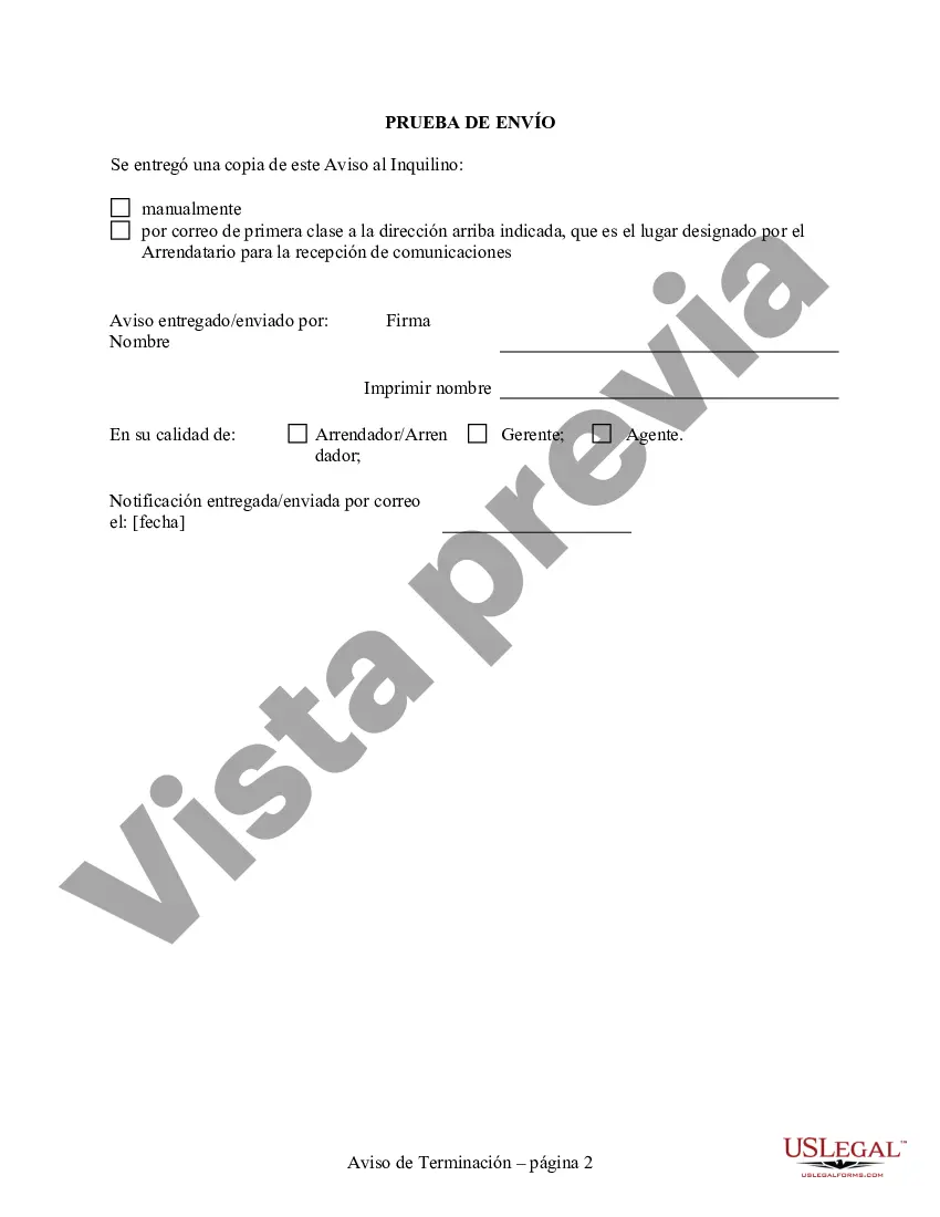 Preview Aviso de 30 días para rescindir el contrato de arrendamiento de mes a mes - Residencial del propietario al inquilino