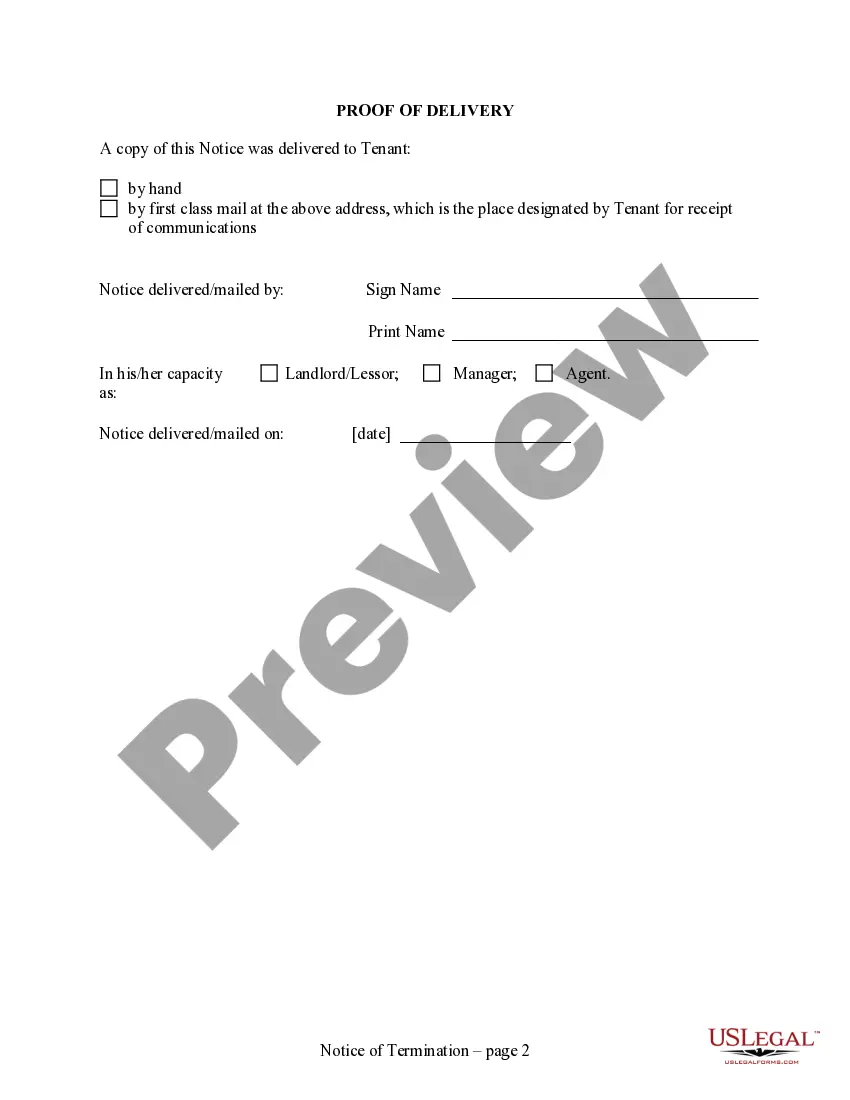Preview 60 Day Notice to Terminate Year-to-Year Lease Prior to End of Term - Residential from Tenant to Landlord