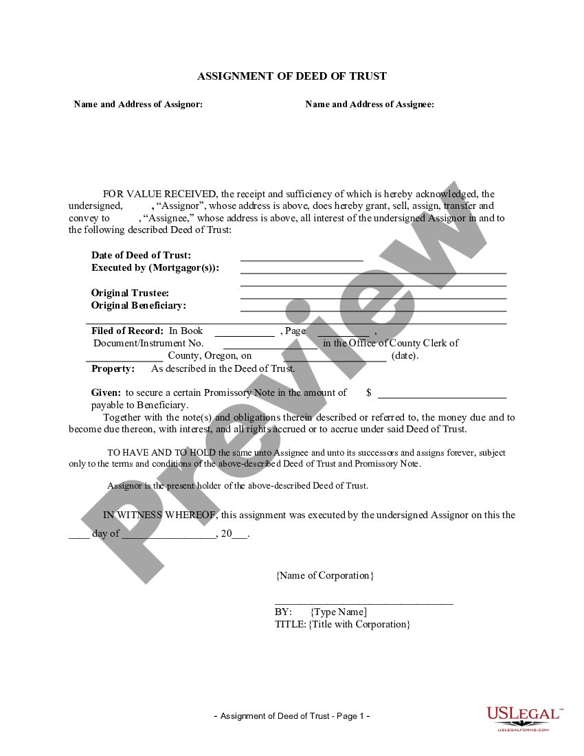 page 0 Assignment of Deed of Trust by Corporate Mortgage Holder preview