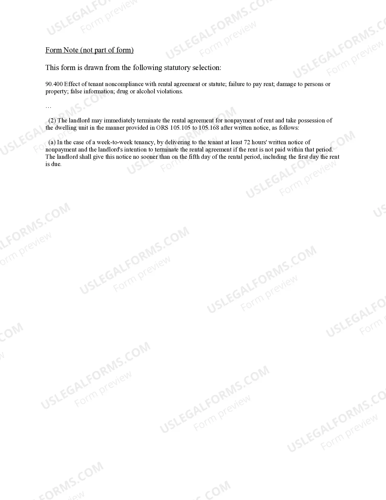 Preview 72 Hour Notice to Pay Rent or Lease Terminates - Week-to-Week Lease - Residential
