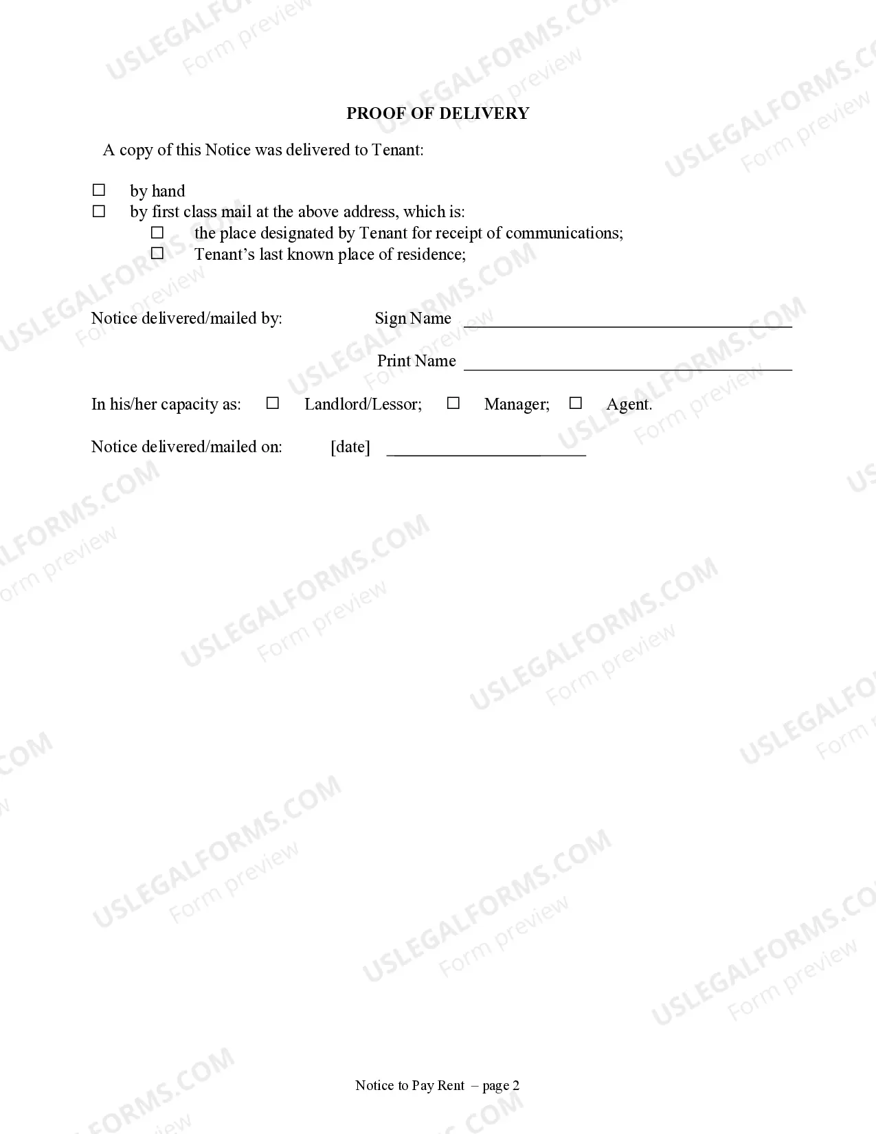 Preview 72 Hour Notice to Pay Rent or Lease Terminates for Residential - Other Than Week-to-Week