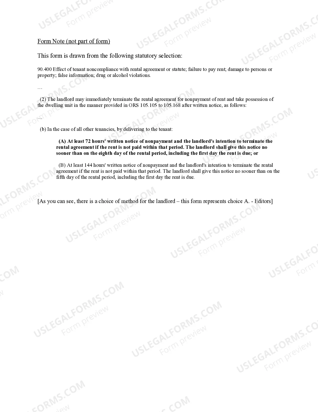 Preview 72 Hour Notice to Pay Rent or Lease Terminates for Residential - Other Than Week-to-Week