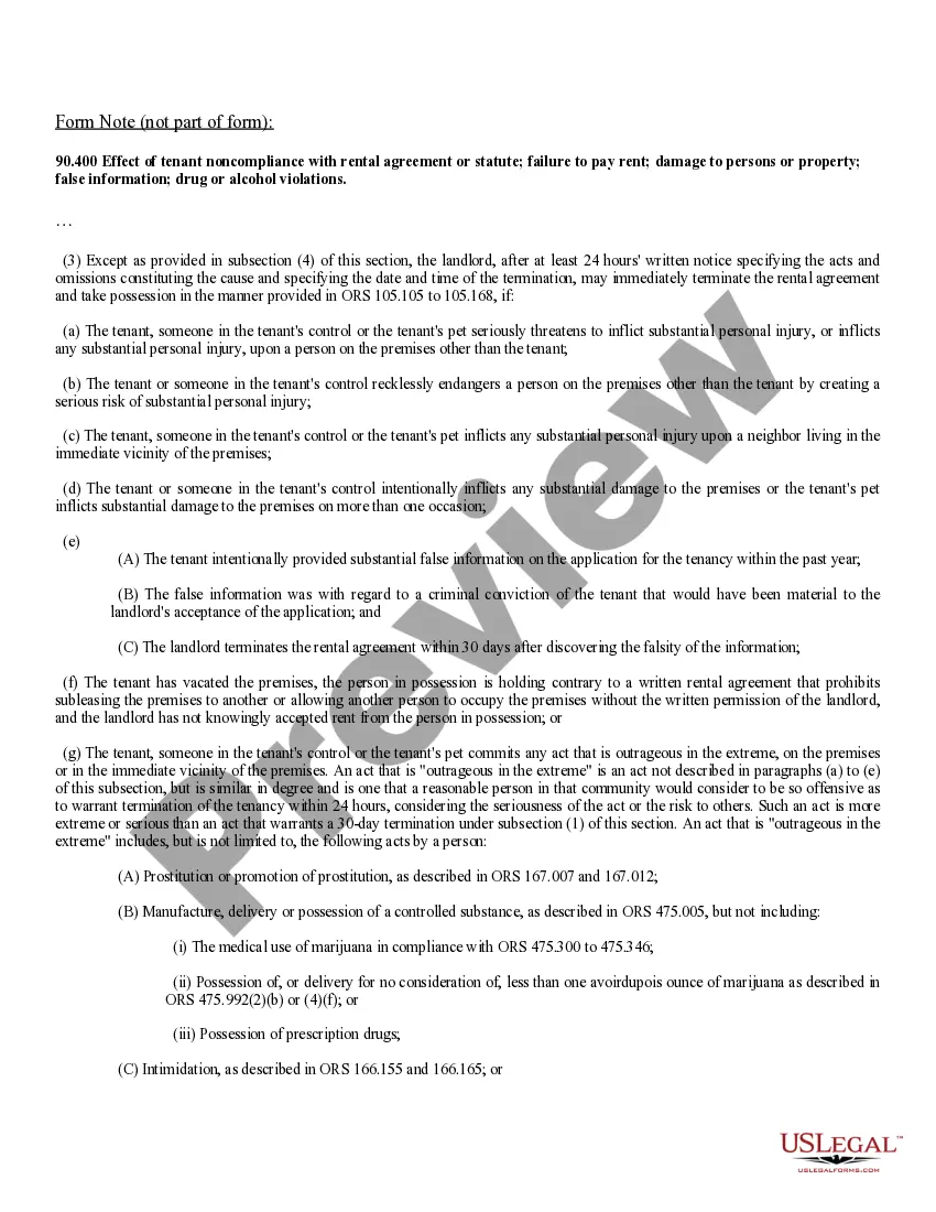 Preview 24 Hour Notice of Immediate Termination - Residential -