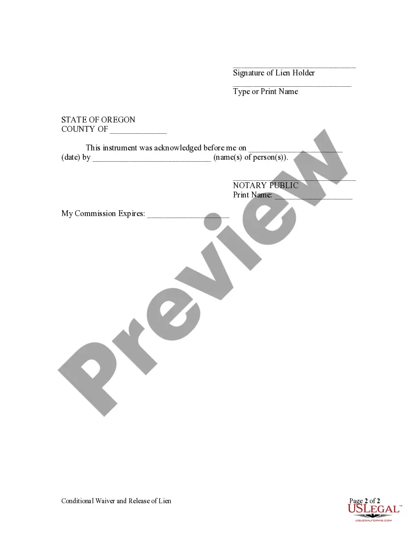 Preview Conditional Waiver and Release of Claim of Lien Upon Final Payment