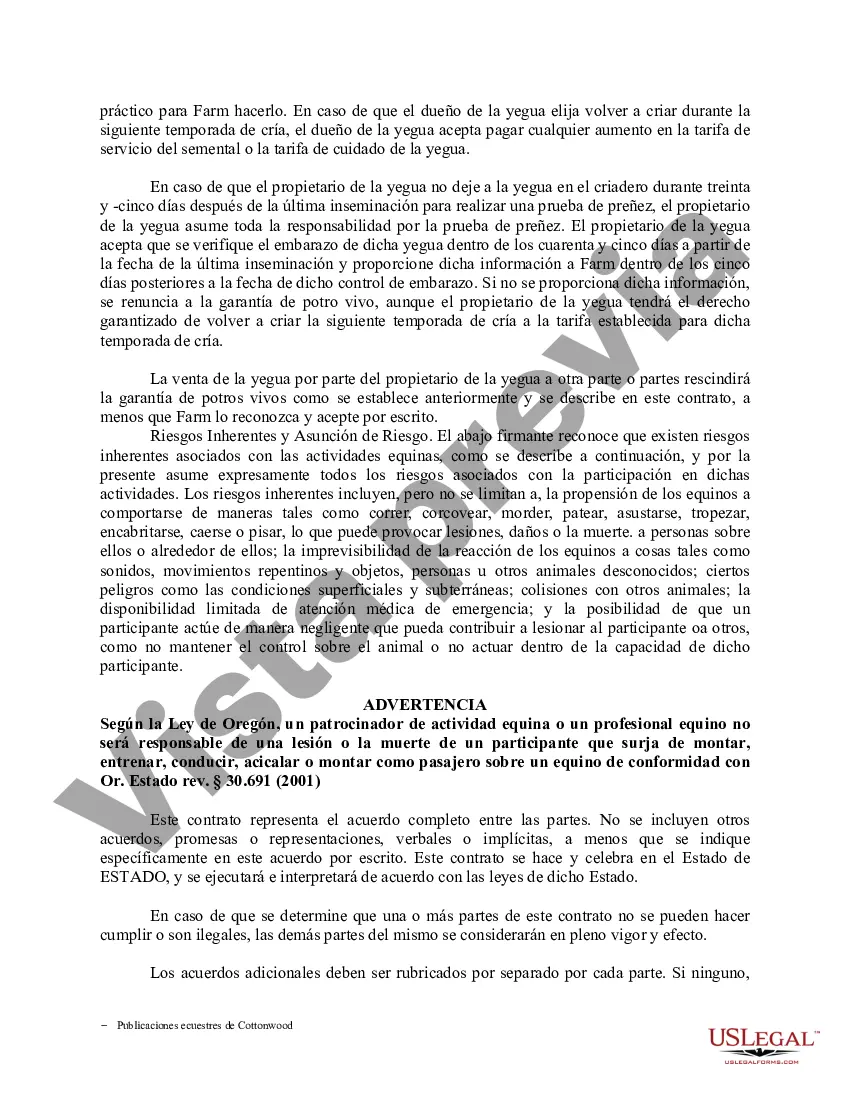 Preview Contrato de servicio de semental - Formularios equinos de caballos