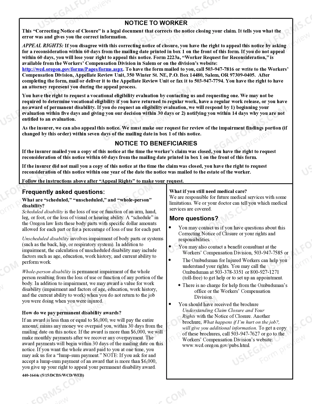 Preview Correcting Notice Of Closure