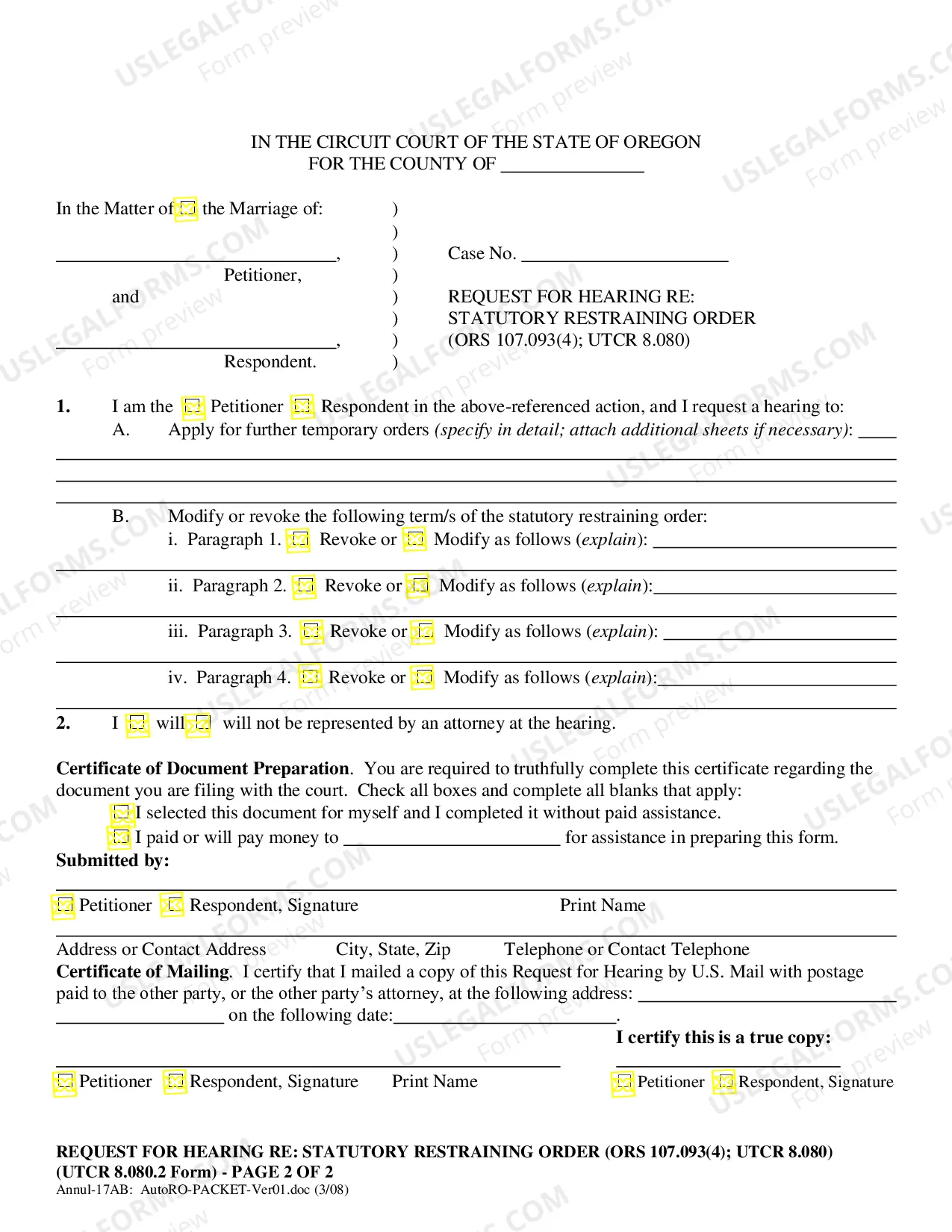 Preview Co-Petitioners' (with no or adult children) Notice of Statutory Restraining Order Preventing the Dissipation of Assets in Domestic Relations Actions