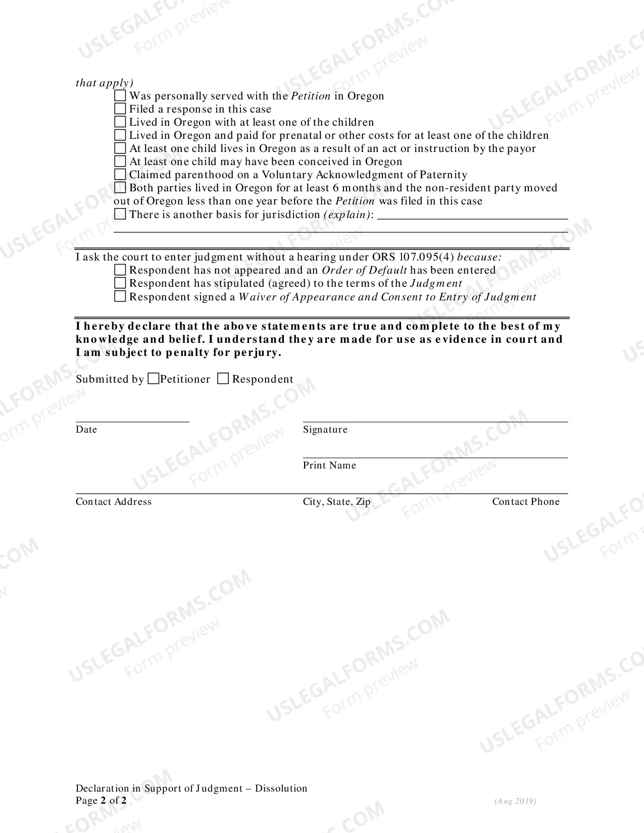Preview Petitioner's Affidavit Supporting Judgment of Dissolution