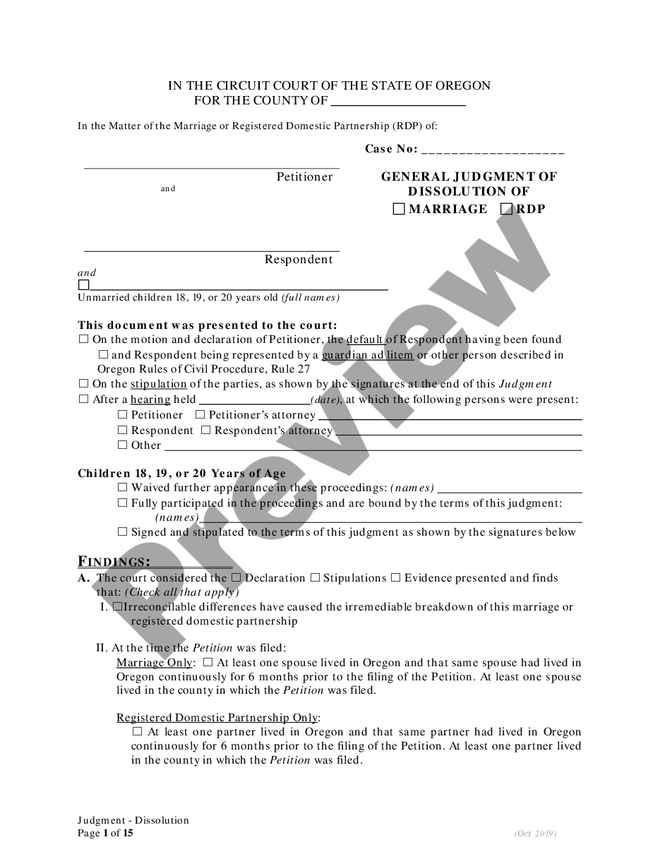 page 0 General Judgment of Dissolution of Marriage preview