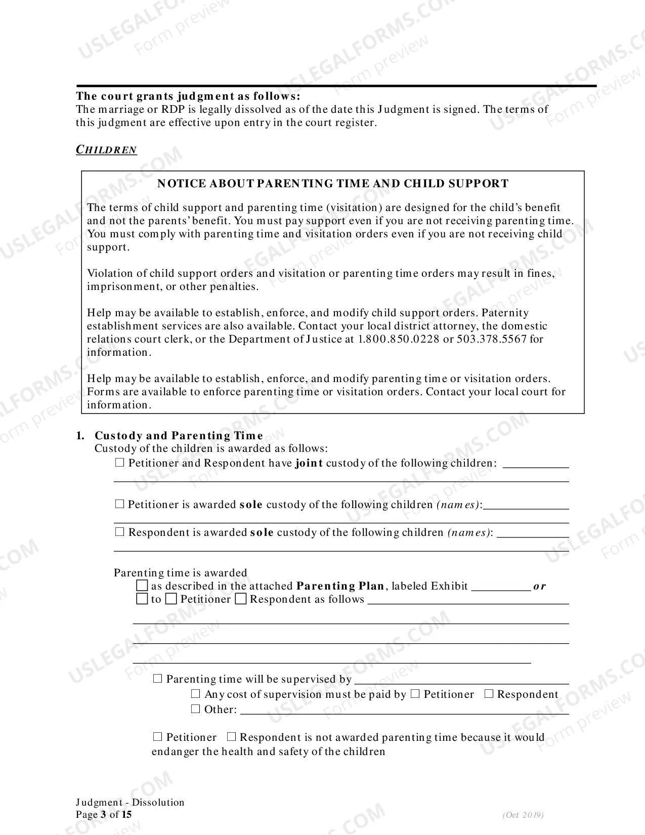 Preview General Judgment of Dissolution of Marriage