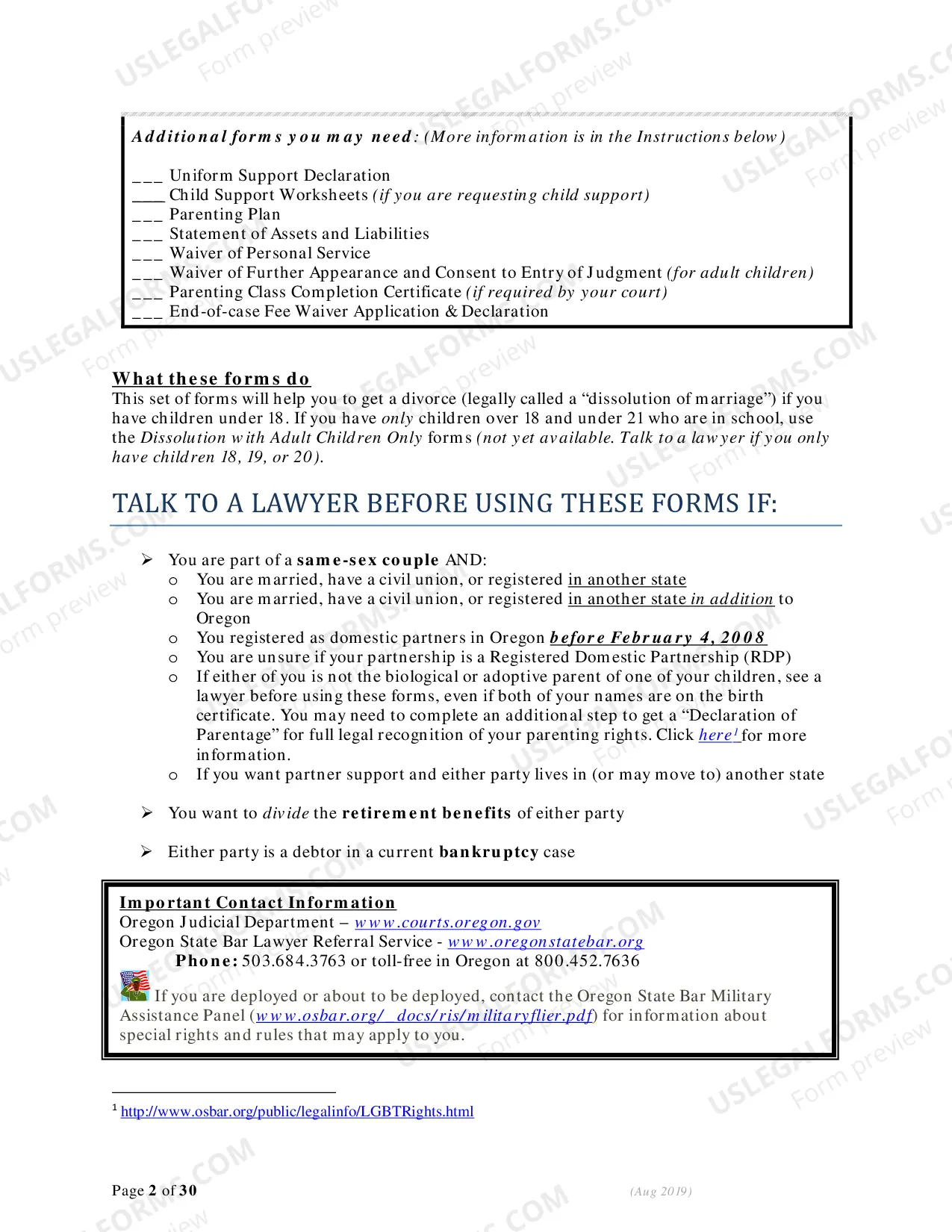 Preview Instructions - Filing for Dissolution (Divorce) With Children