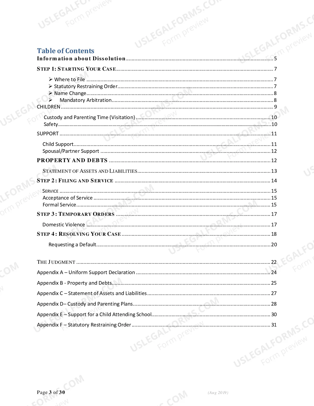 Preview Instructions - Filing for Dissolution (Divorce) With Children