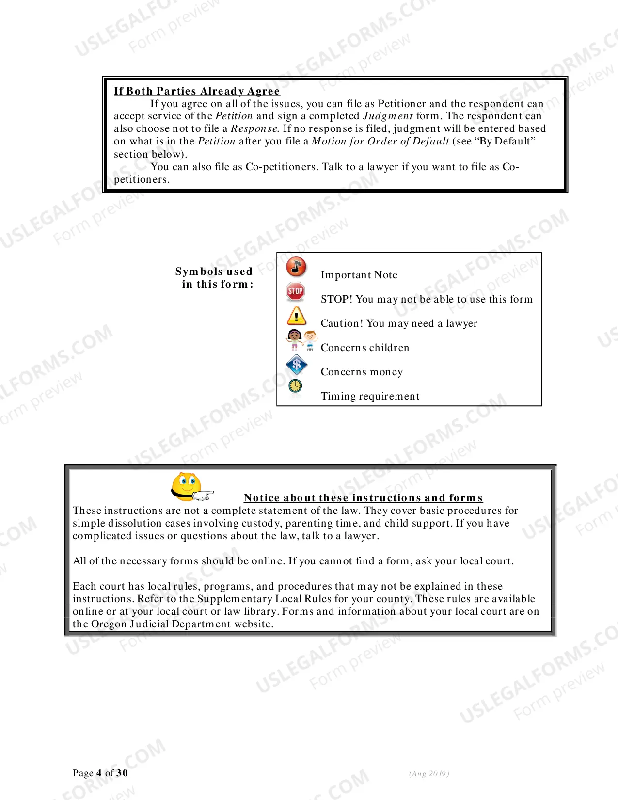 Preview Instructions - Filing for Dissolution (Divorce) With Children