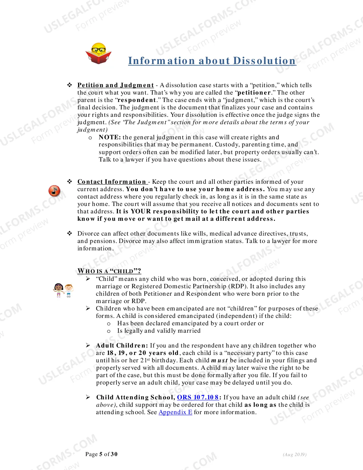 Preview Instructions - Filing for Dissolution (Divorce) With Children