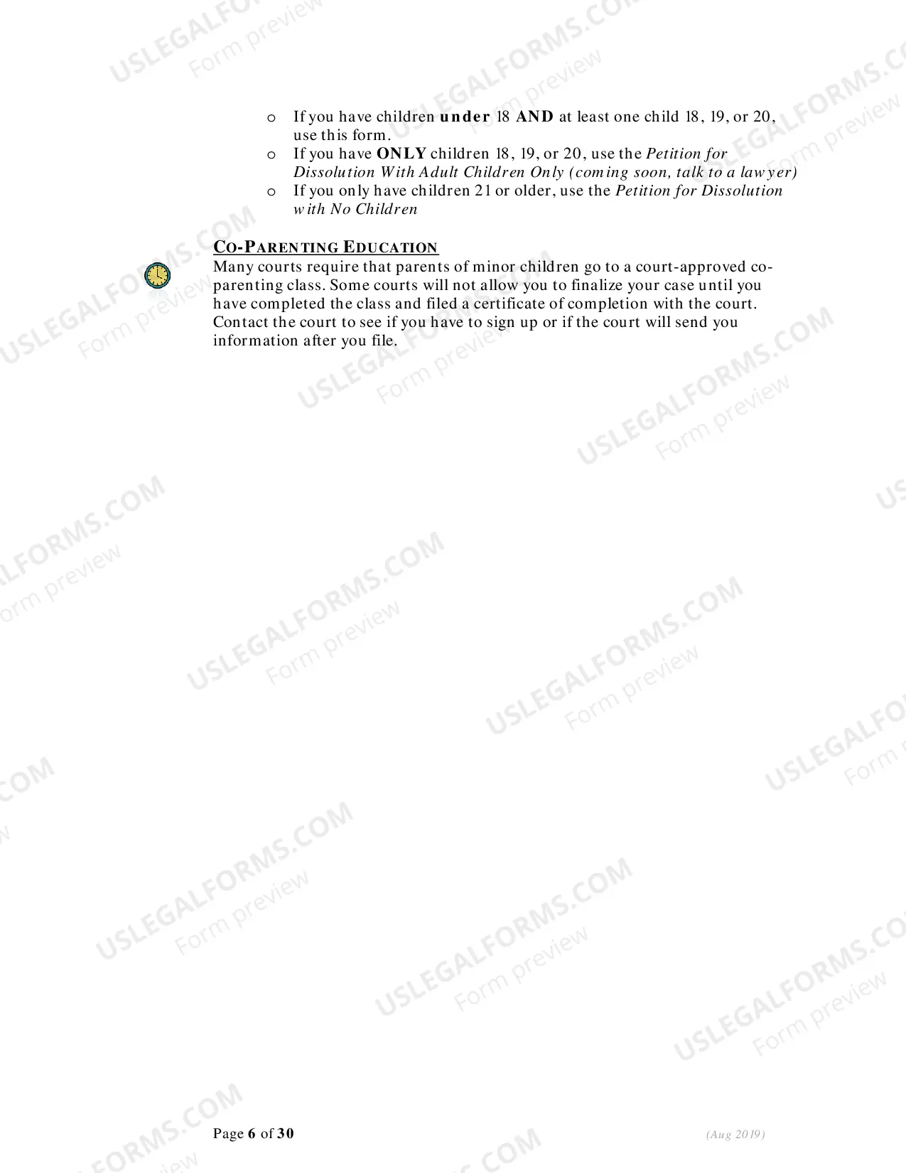 Preview Instructions - Filing for Dissolution (Divorce) With Children