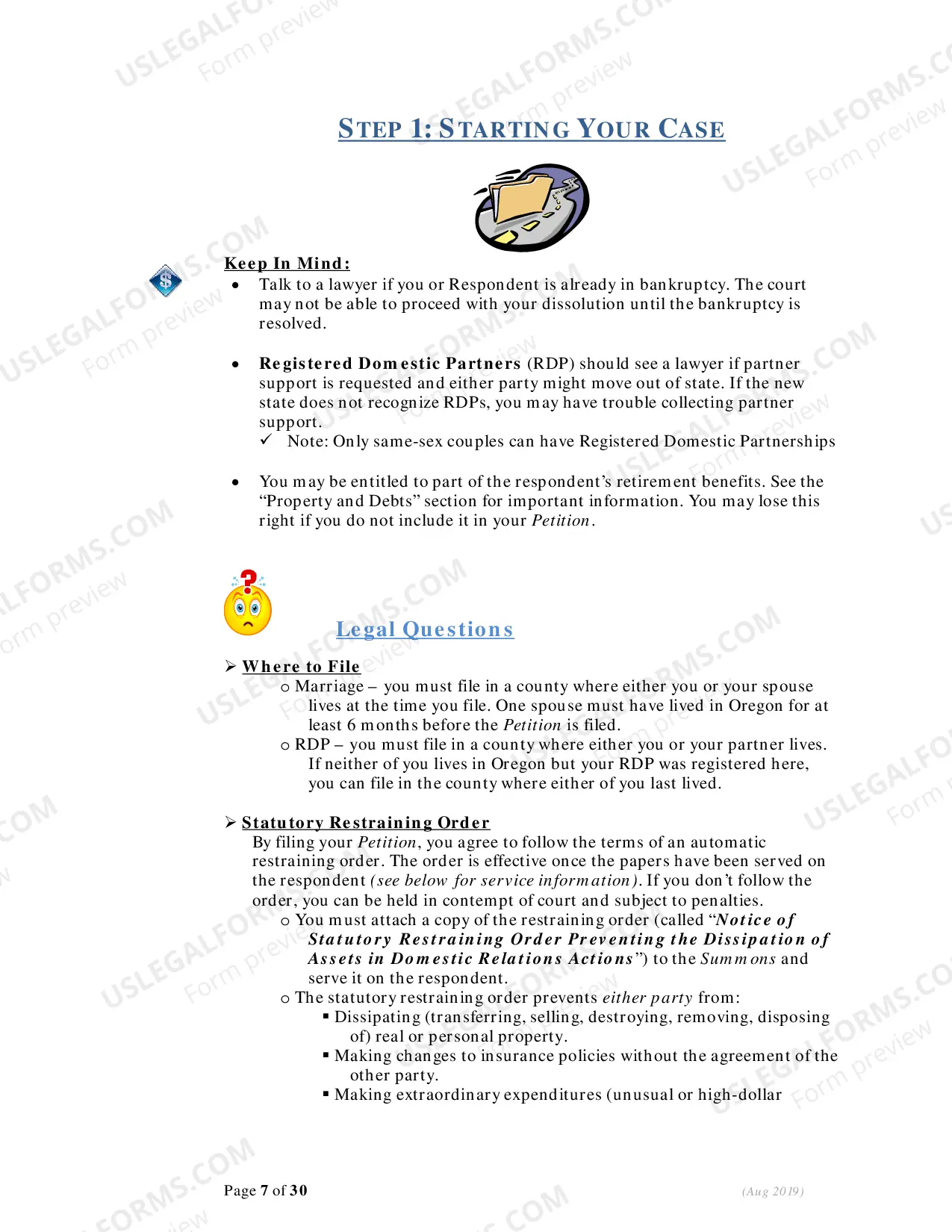 Preview Instructions - Filing for Dissolution (Divorce) With Children