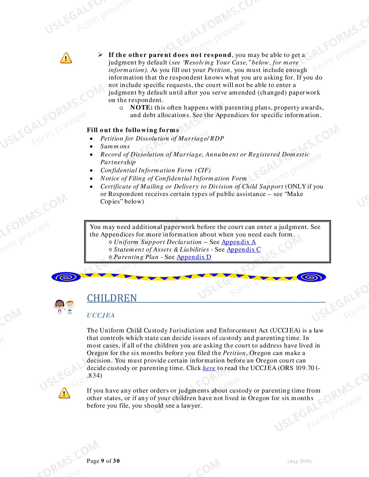 Preview Instructions - Filing for Dissolution (Divorce) With Children