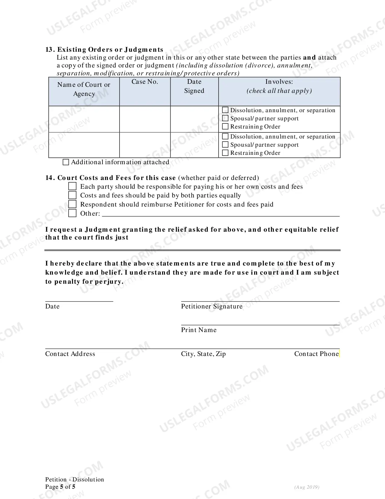 Preview Petition for Dissolution of Marriage