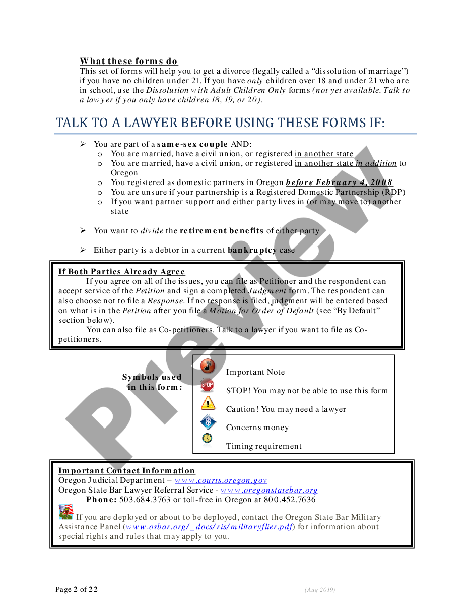 page 1 Instructions - Filing for Dissolution (Divorce) Cases Without Children preview