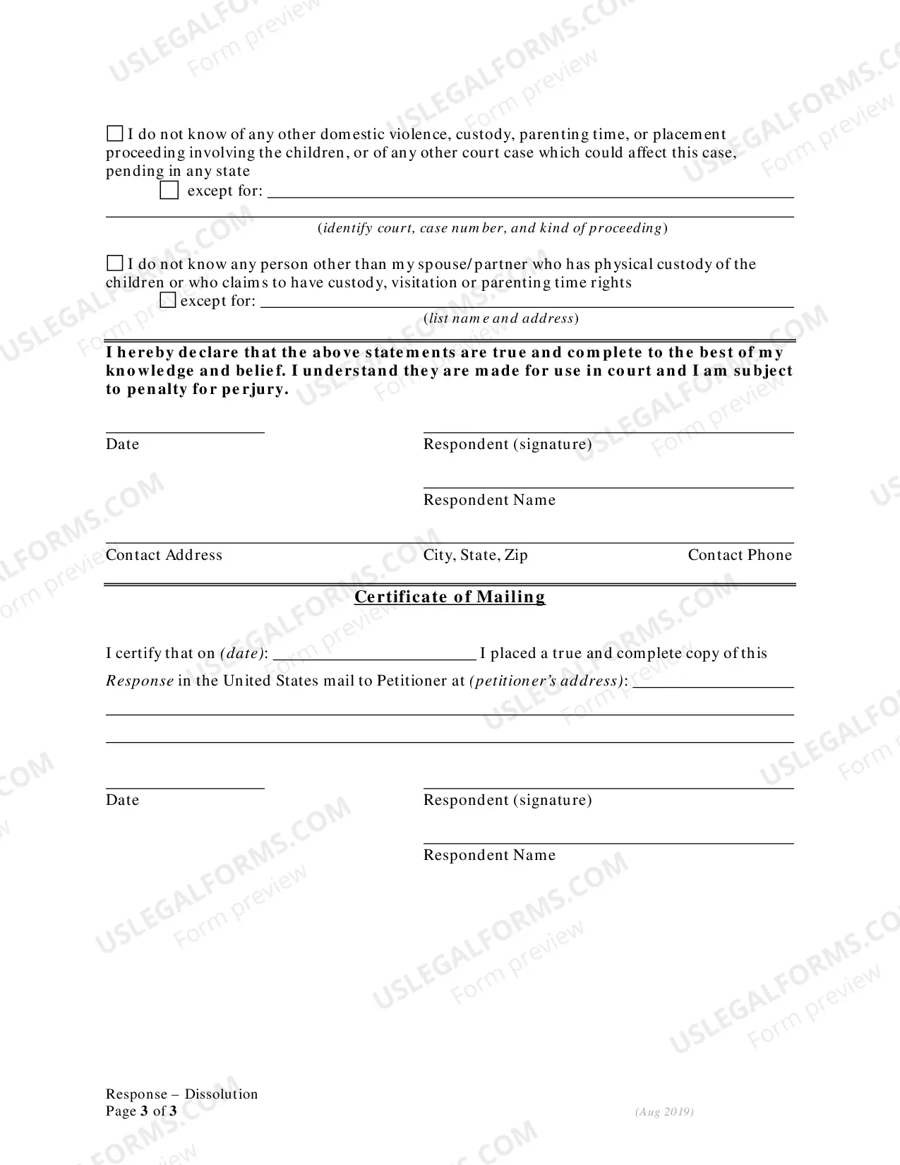 Preview Response to Petition for Dissolution - With Children