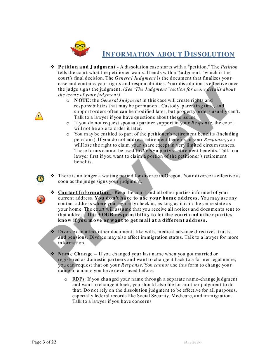 page 2 Instructions - Responding to Petition for Dissolution (Divorce) - With Children preview