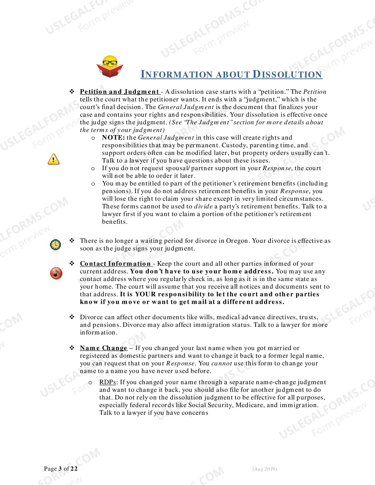 Preview Instructions - Responding to Petition for Dissolution (Divorce) - With Children