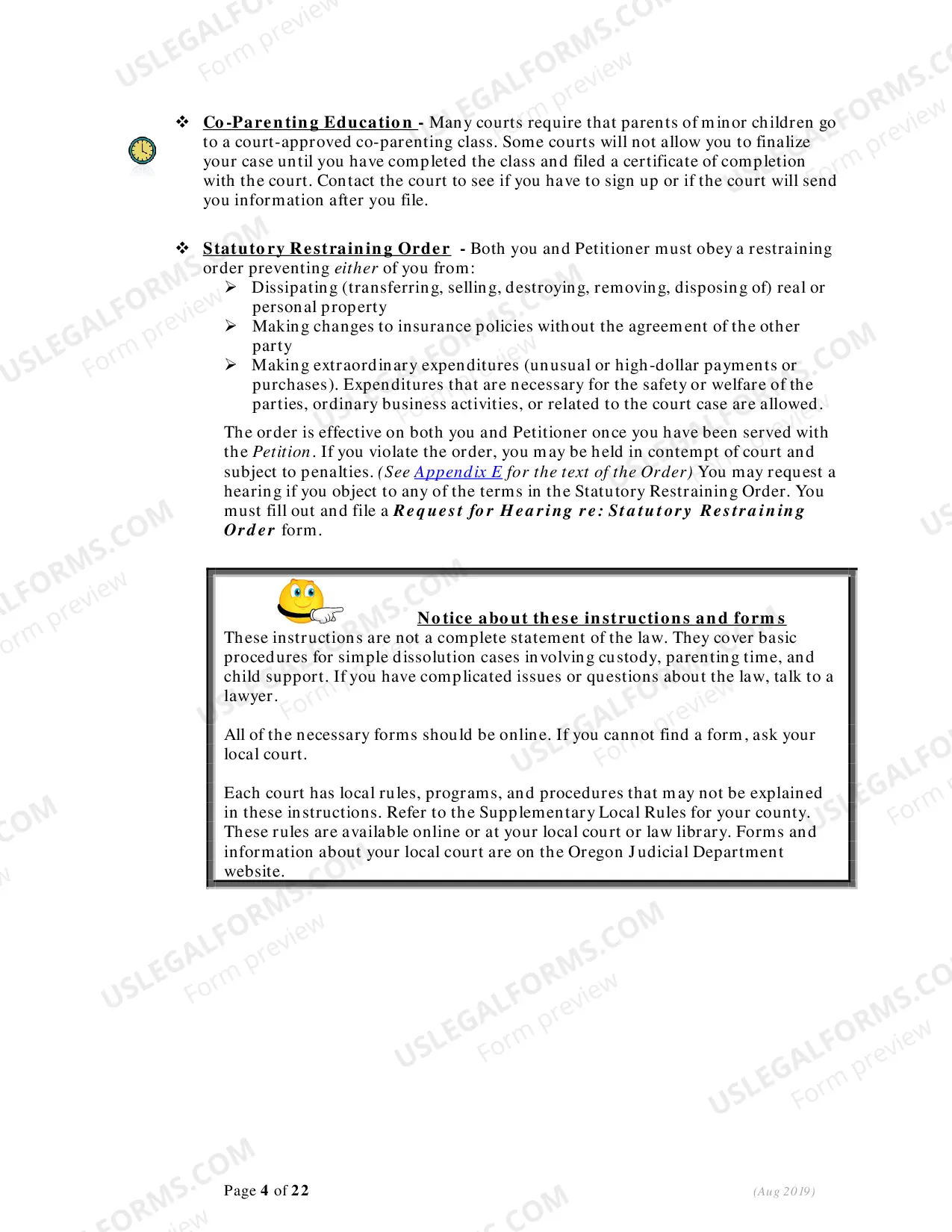 Preview Instructions - Responding to Petition for Dissolution (Divorce) - With Children