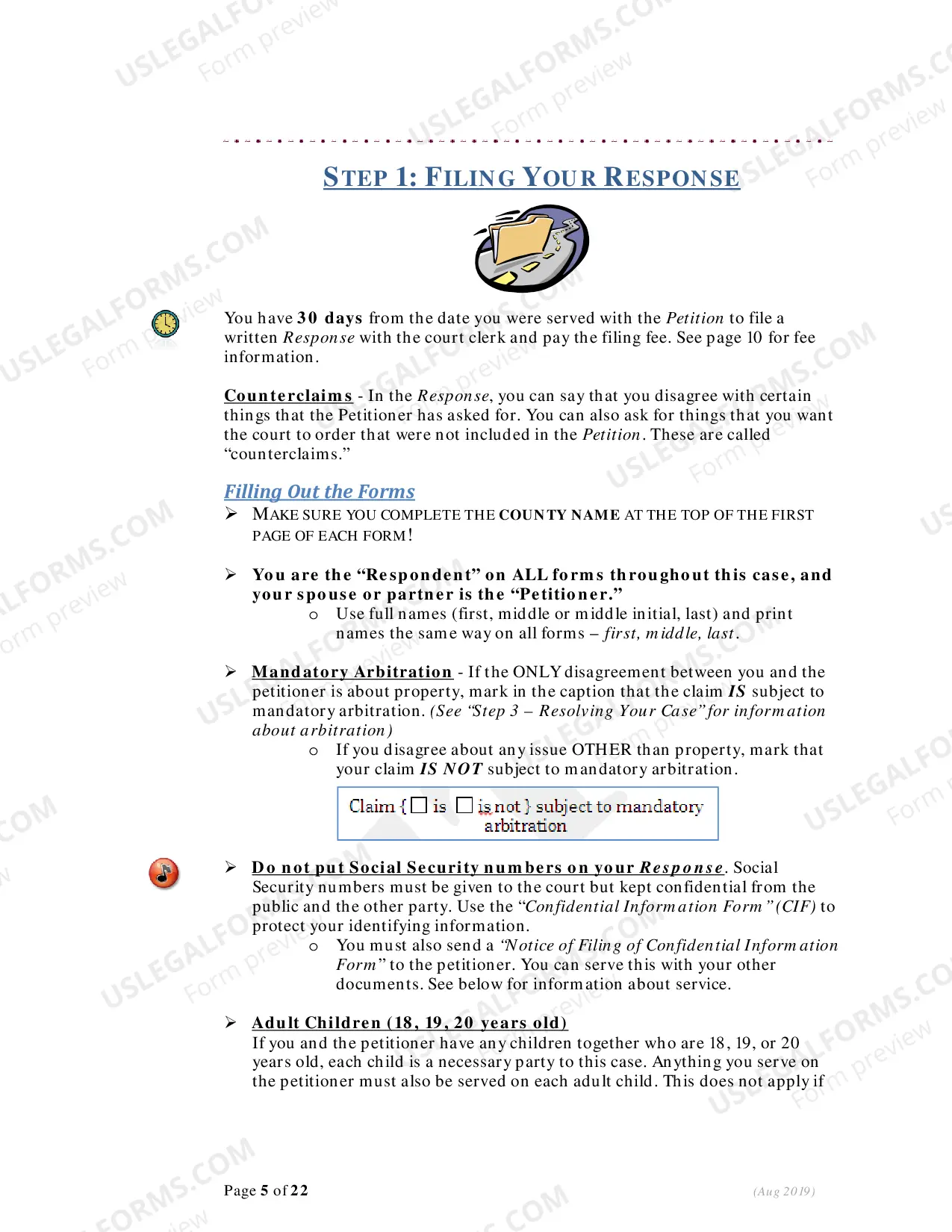 Preview Instructions - Responding to Petition for Dissolution (Divorce) - With Children