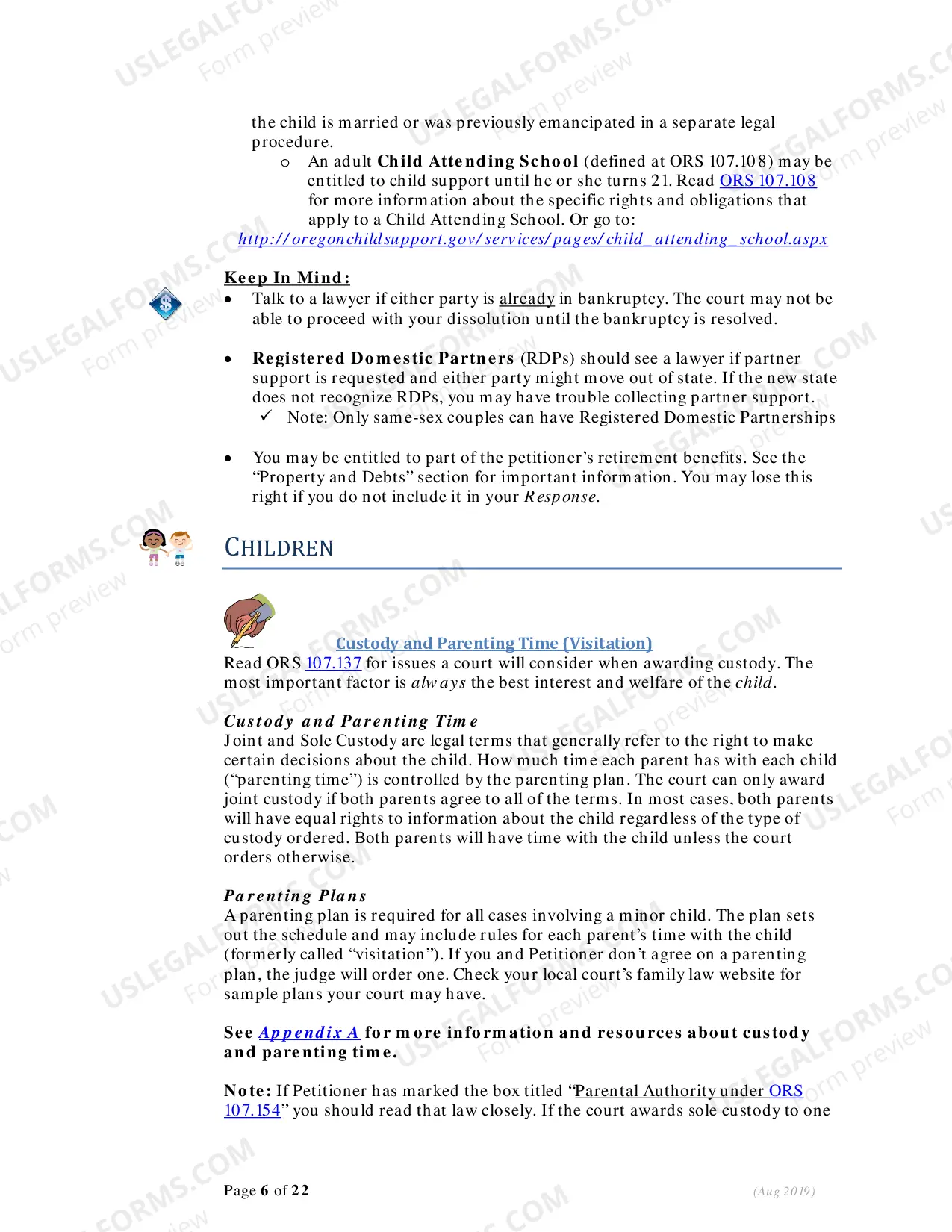 Preview Instructions - Responding to Petition for Dissolution (Divorce) - With Children