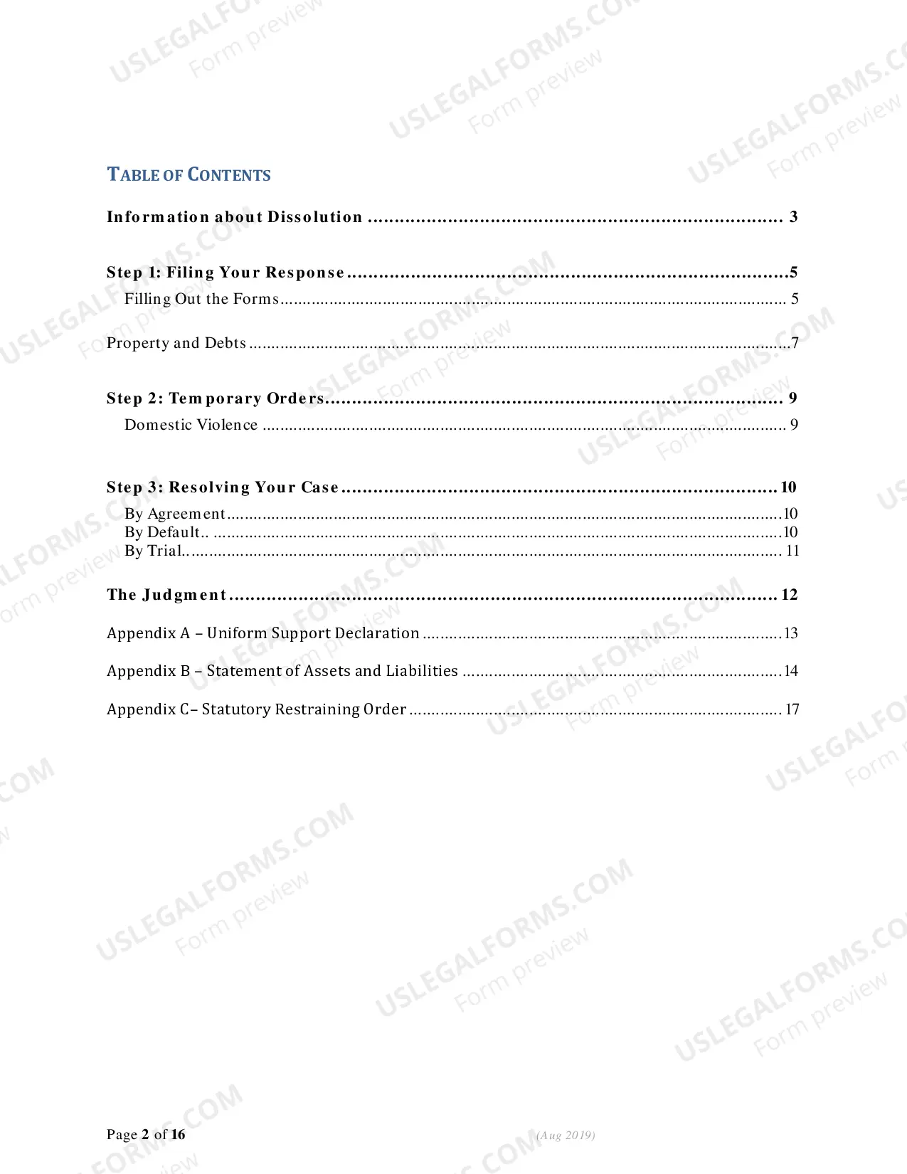 Preview Instructions - Responding to Petition for Dissolution (Divorce)