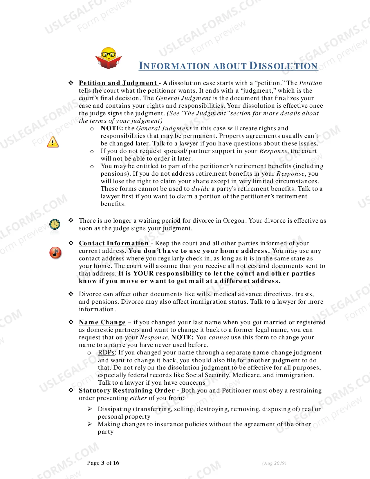 Preview Instructions - Responding to Petition for Dissolution (Divorce)