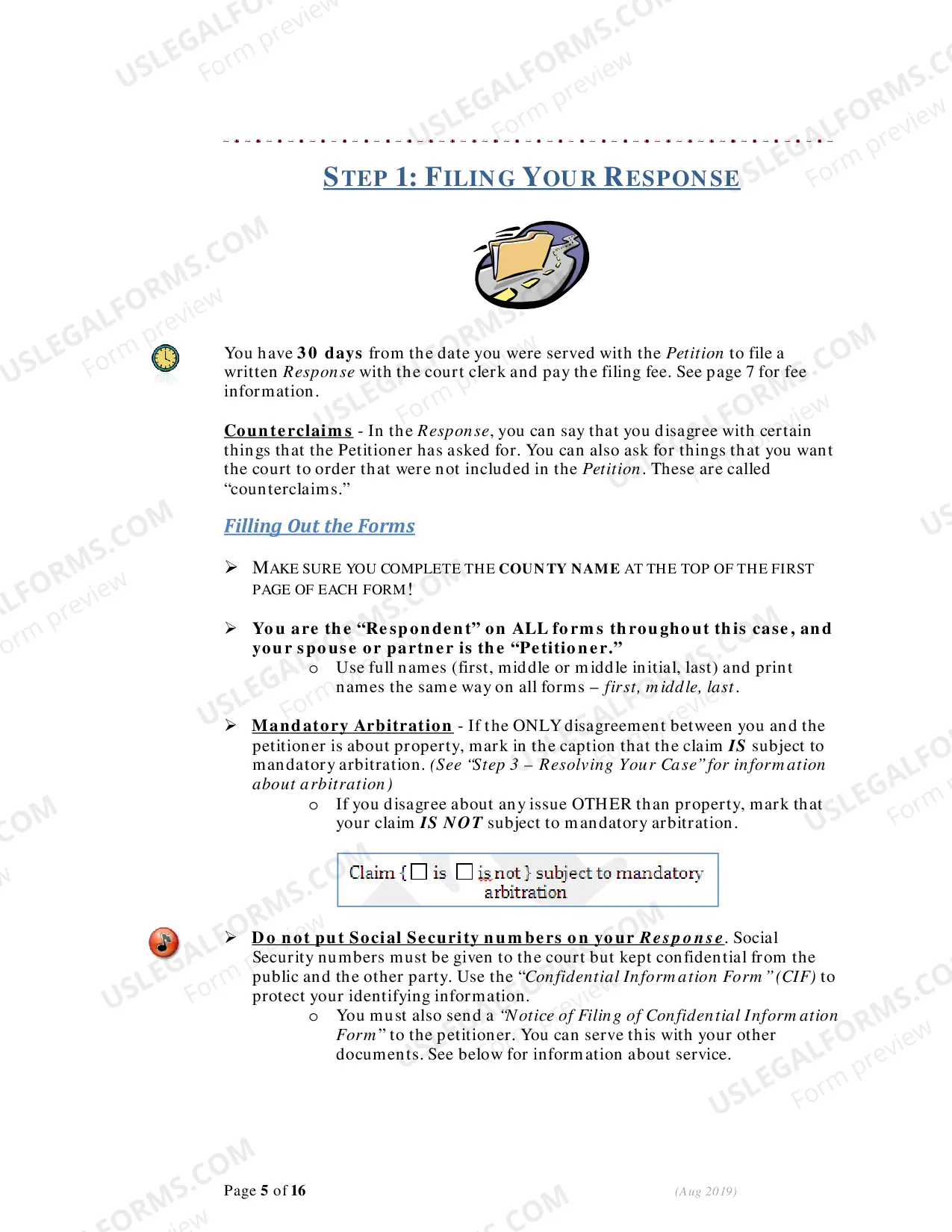 Preview Instructions - Responding to Petition for Dissolution (Divorce)